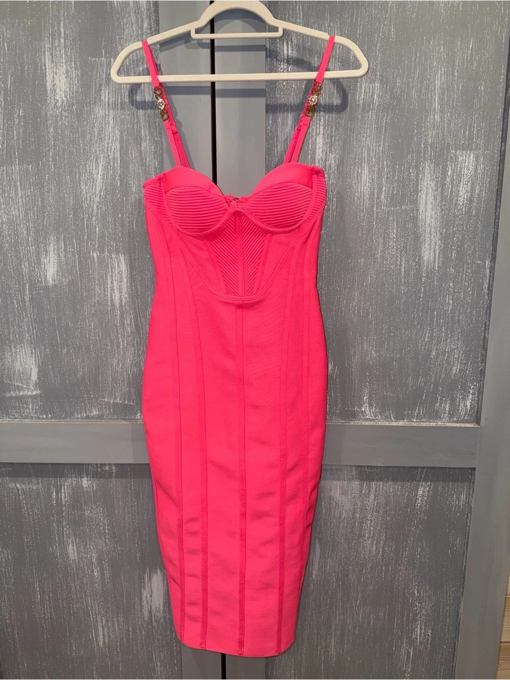 Fashion Nova Victoria Hot Pink Bandage Corset Midi Dress – Size S NWT
